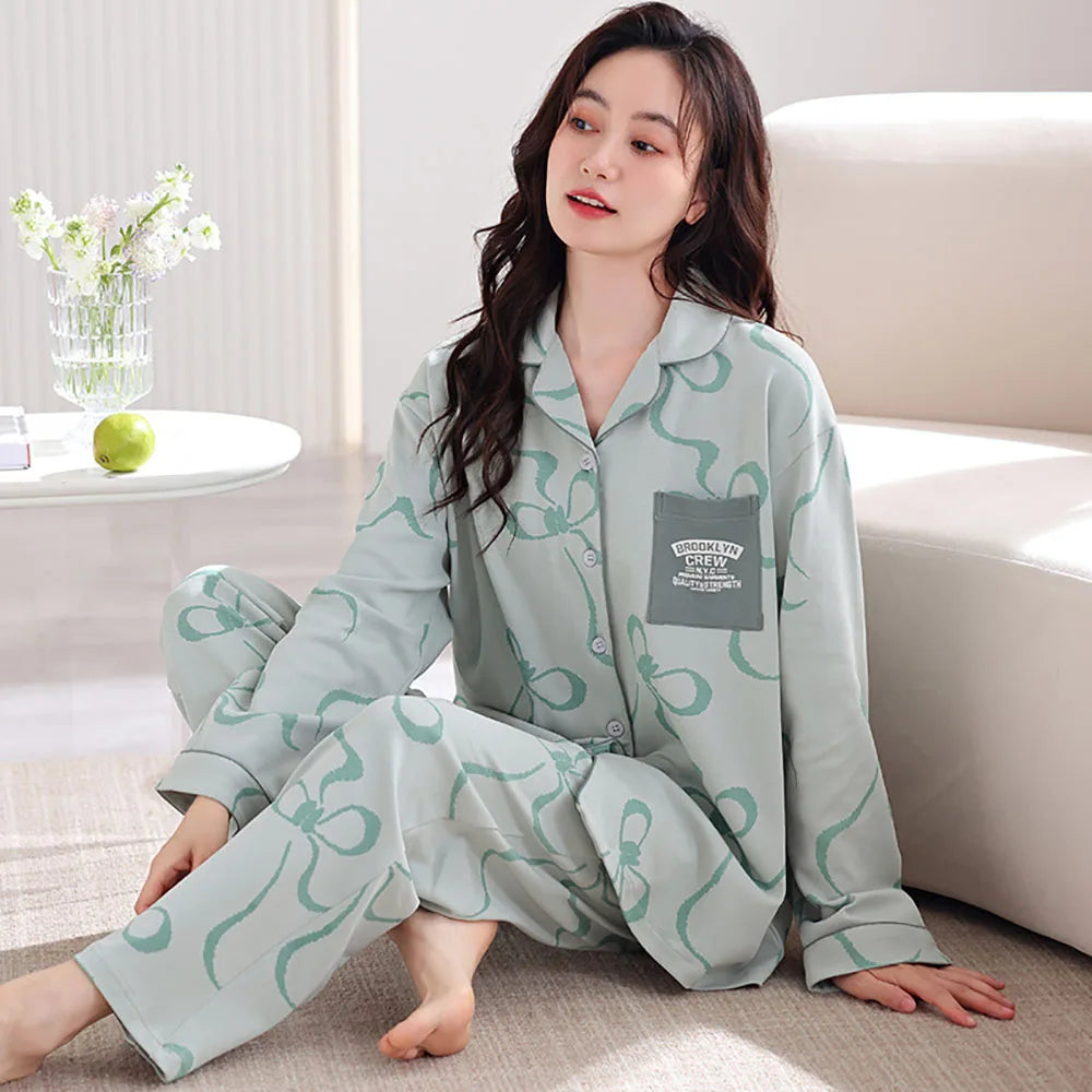 qgtao M-3XL 100% Cotton Soft Women's Pajama Sets Free Shipping Spring Autumn Sleepwear for Sleeping Korean Style Cute Home Clothes