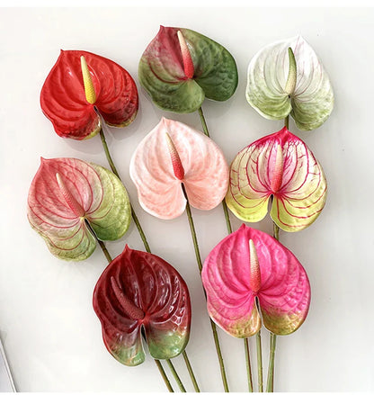 qgtao 1pc Artificial Flower Real Touch Anthurium Lotus Wedding Bride Fake Flower Plant DIY Party Christmas Home Decoration Accessories
