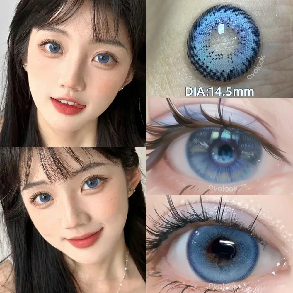 qgtao 1 Pair Green Lenses Colored Contact Lenses for Eyes Beauty Pupils Myopia Eye Color Lenses Prescription Lenses Blue Lens