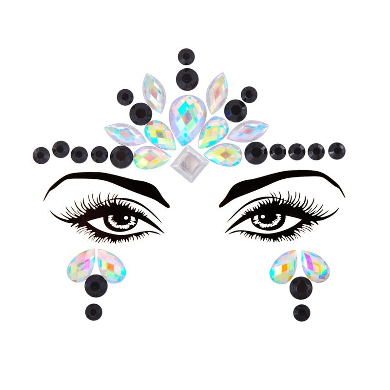 Face Festival Stickers 3D Eyebrow Diamond Temporary Tattoo Kids Show Makeup Halloween Party DIY Face Jewelry Tattoo Decoration