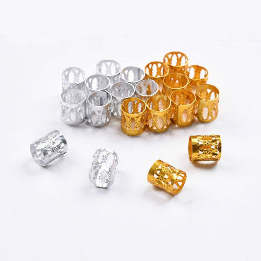 100pcs Adjustable Hair Braids Dreadlock Beads Gold and Silver  Beads Hair Braid Rings Cuff Clips Tubes Jewelry