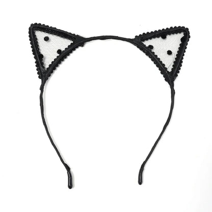 qgtao  -  Women Sexy Black Cat Ears Head Bezel Fashion Lace Lady Hairband Cosplay Headwear Headband Girl Birthday Party Hair Accessories