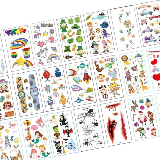 FlorVida 10pcs Kit 12*7cm Temporary Tattoo Stickers For Festival Kids Animal Ocean Space Flowers Spider Halloween Christmas Set