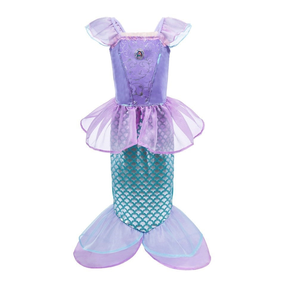 Girls Little Mermaid Costume Kids Birthday Halloween Princess Girl Dress Children Summer Ariel Party Clothes for Carnival 3-10T