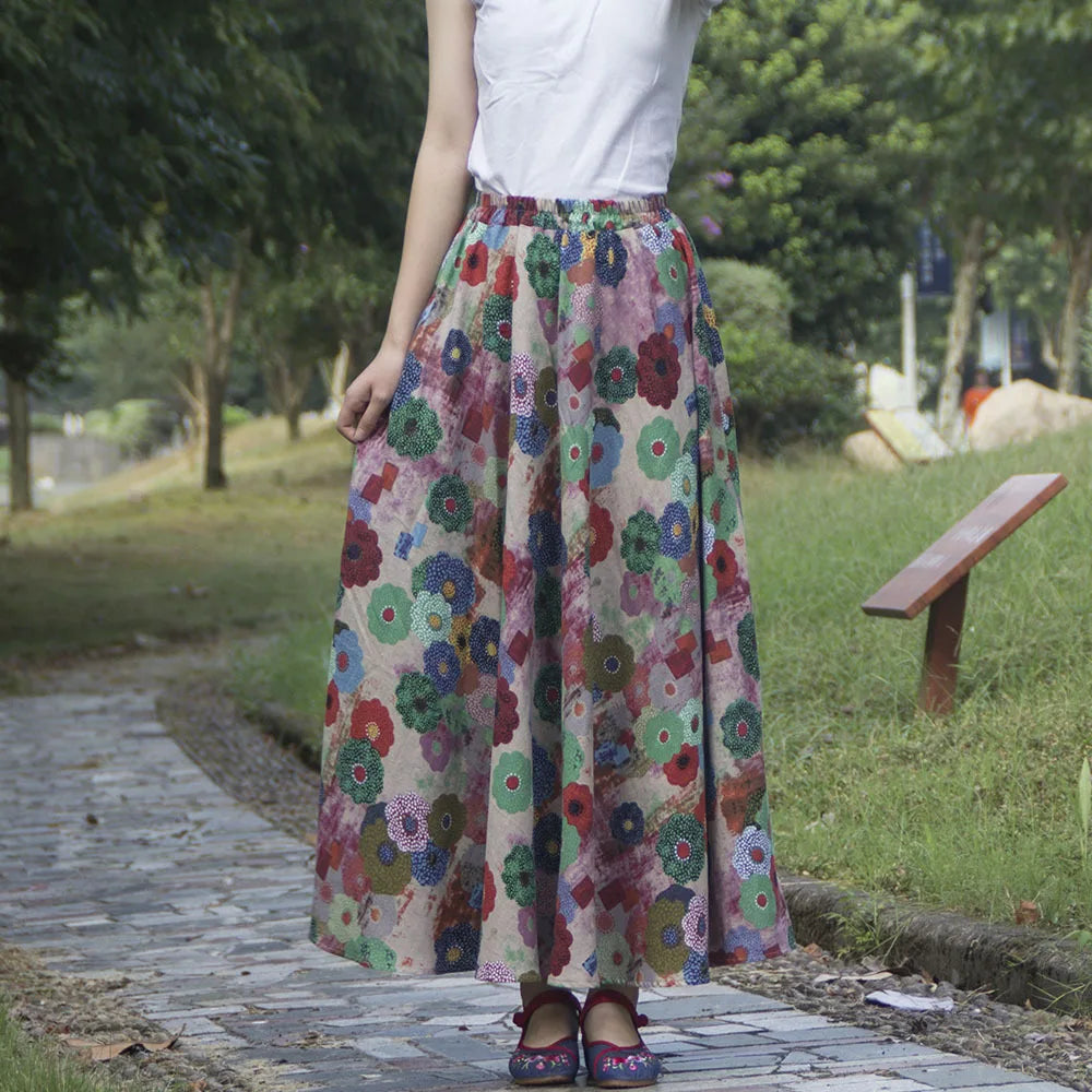 Summer Ethnic Style Cotton Linen Bohemian Streetwear Y2k Skirt Fashion Clothes Long Skirts Women Clothing Casual Vintage Elegant