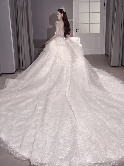 qgtao Lace Beading Wedding Dresses For Women 2024 Spring Princesss Vintage High Neck Long Sleeves Bridal Ball Gown