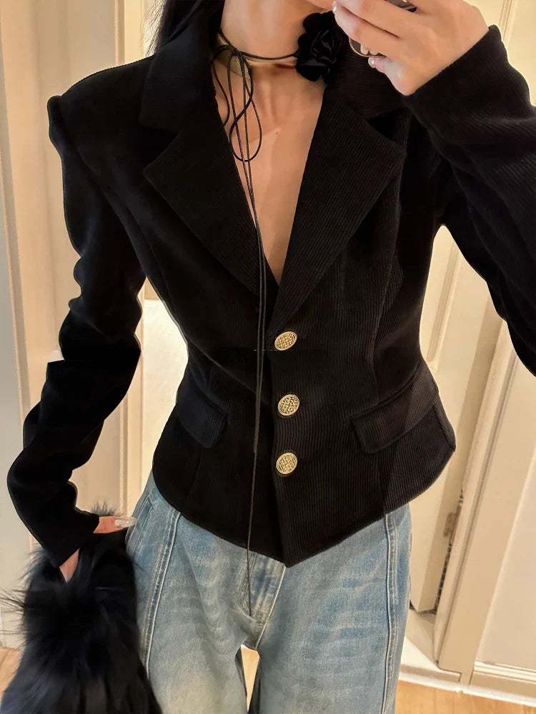 qgtao Autumn Korean Elegant Black 2 Piece Sets Women Outfits Casual Vintage Jacket Coat + Office Lady Slim Mini Skirt Blazer Suit