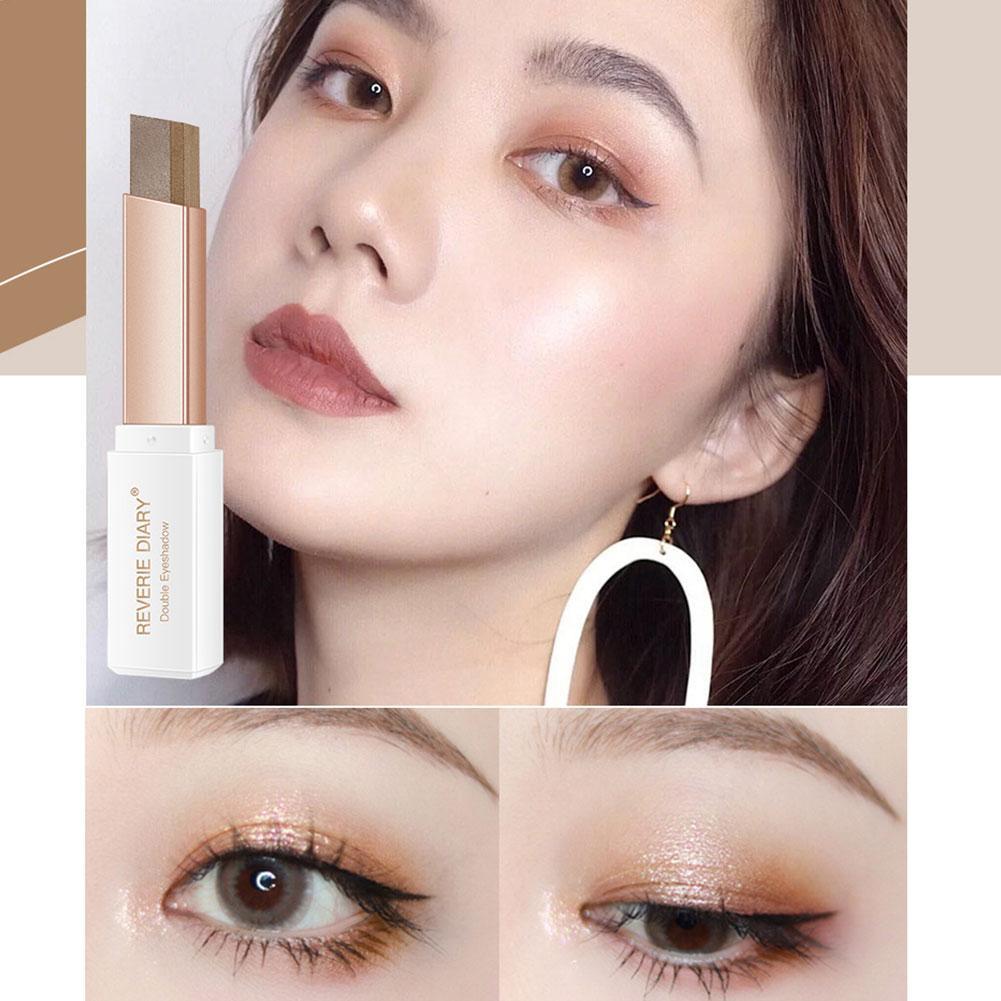 1Pcs Professional 2 In 1 Double Color Gradient Velvet Eye Shadow Stick Lazy Makeup Waterproof Lasting Shimmer Metallic Eyeshadow