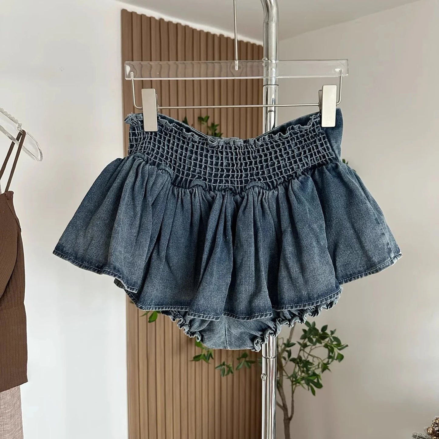 qgtao Women Bow Pleated Jean Skirt Shorts Summer Trendy Irregular Hem Sexy Spice Girl A-line Denim Mini Skirts Vintage Chic Streetwear