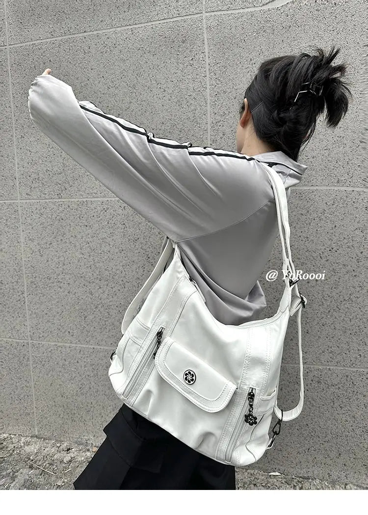 qgtao  Vintage Y2k Handbag Women High Street Pu Leather Casual Backpack Messenger Bag Female Harajuku White Mochila Aesthetic