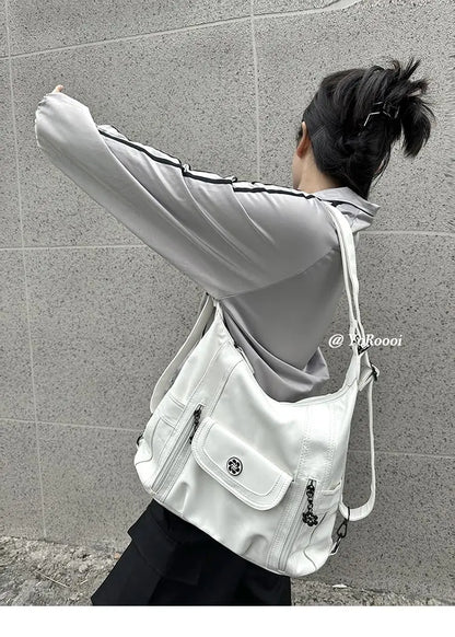 qgtao  Vintage Y2k Handbag Women High Street Pu Leather Casual Backpack Messenger Bag Female Harajuku White Mochila Aesthetic