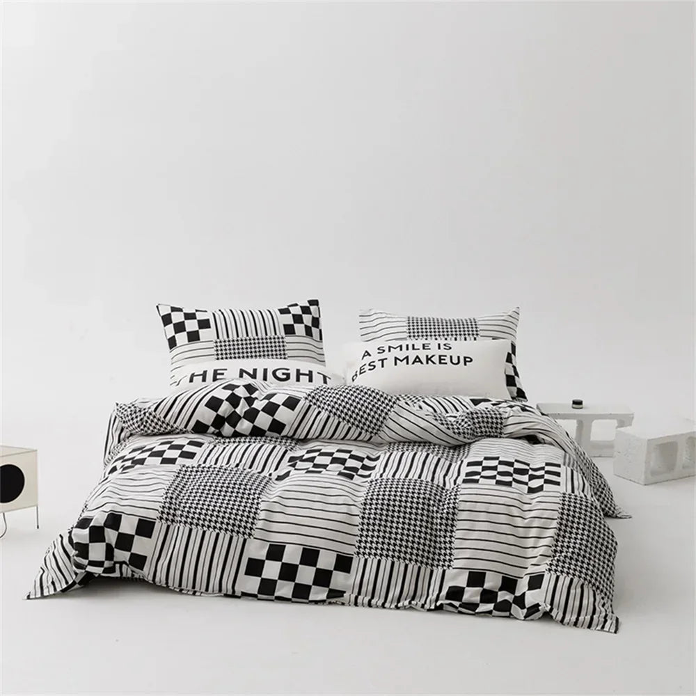 Yeknu Nordic Grey Blue Stripes Duvet Cover Set Cotton Queen King Size Bedding Set Bedlinens Sheet Pillowcases