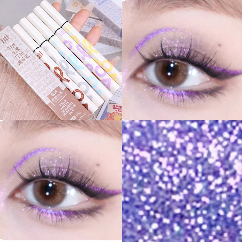 qgtao 6 Colors Thin Pearlescent Eyeliner Liquid  Pencil 3 in 1 Shiny Silkworm Eye Shadow Stick Lasting Smooth Glitter Eyeliner Makeup