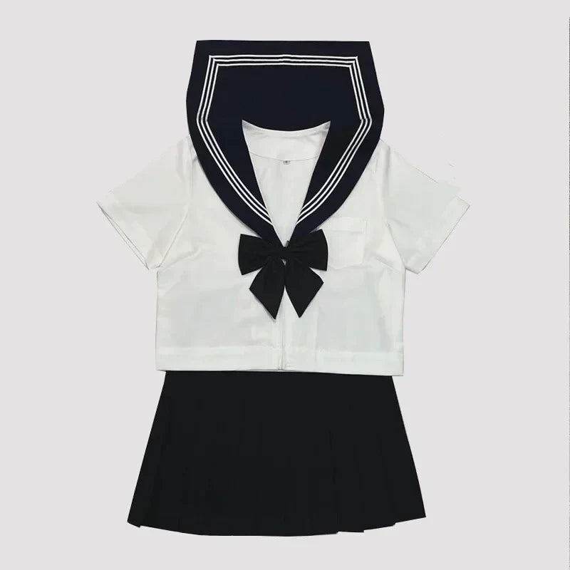 qgtao Japanese School Uniform Black Suit Sailor JK S-2XL Basic Cartoon Girl Navy Sailor Uniform sets Navy Costume Women girl costume