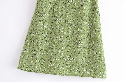 qgtao   Women Vintage Green Floral Print Thin Strap Chiffon Dress French Style Ladies A-line Short Summer Dress Sling Robe