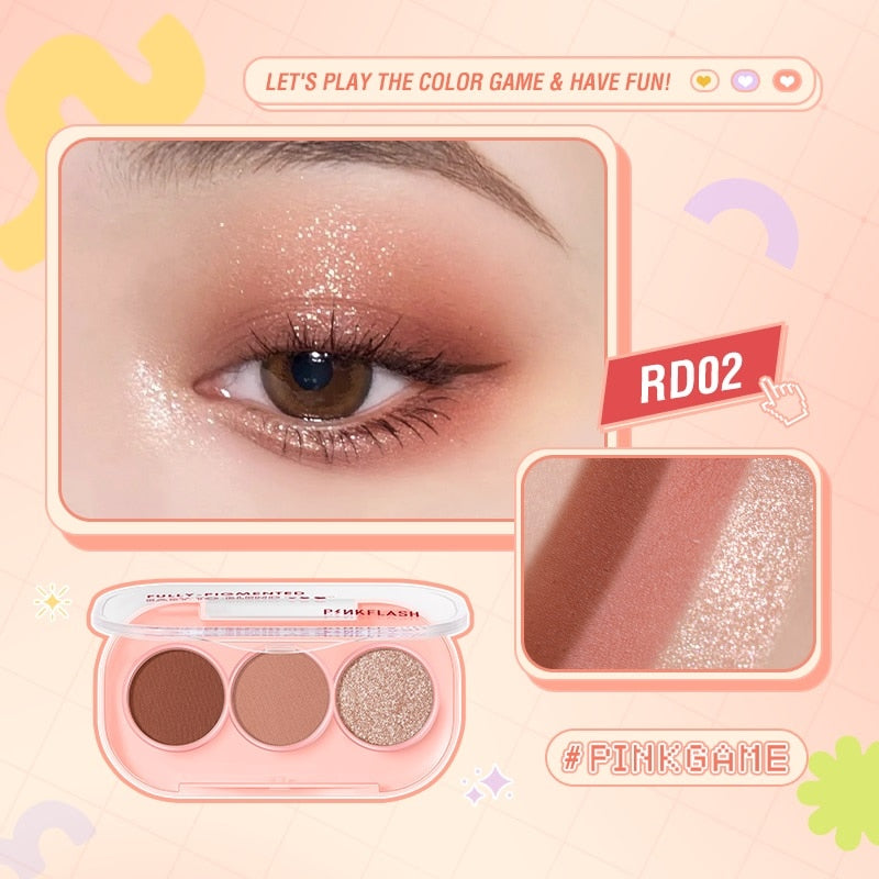 3 Color Glitter Eyeshadow Palette Pearly Matte Shiny Long Lasting Waterproof Pigments Eyes Makeup Cosmetics