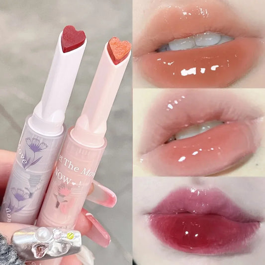 qgtao  -  Water-light Lip Glaze Mirror Glitter Lip Tint Long Lasting Moisturising Love Heart Shape Solid Lipstick Pen Lips Makeup Cosmetic