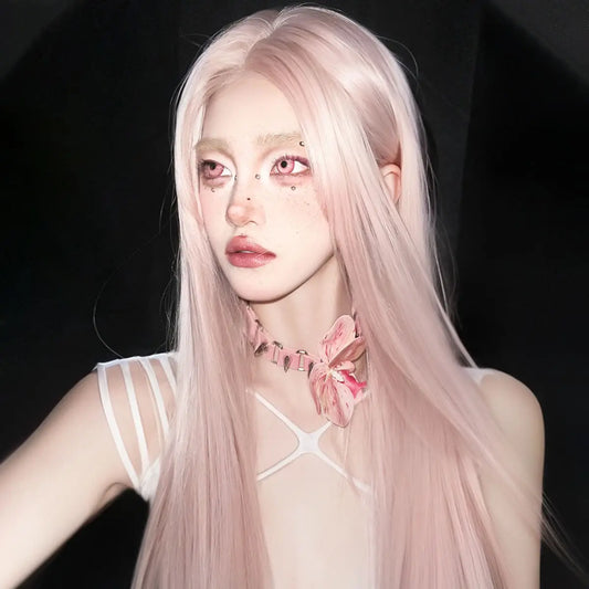 qgtao  -  Lolita Wig Pink Long Straight Cosplay Wig for Women Headband Synthetic Wigs Pelucas De Fiesta Wigs in Promotion Free Shipping