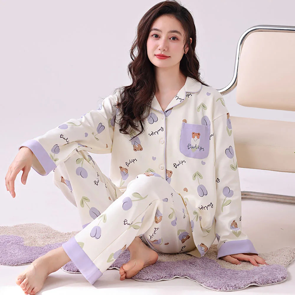 qgtao M-3XL 100% Cotton Soft Women's Pajama Sets Free Shipping Spring Autumn Sleepwear for Sleeping Korean Style Cute Home Clothes