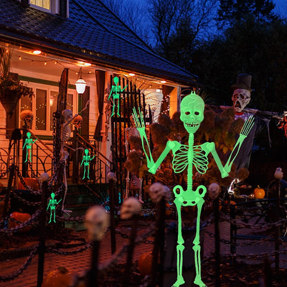 Scary Halloween Props Luminous Hanging Skeleton Halloween Party Home Outdoor Yard Garden Decoration Movable Glow Fake Skull