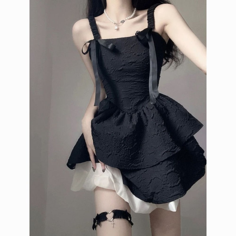 Goth Slip Fluffy Black Dress