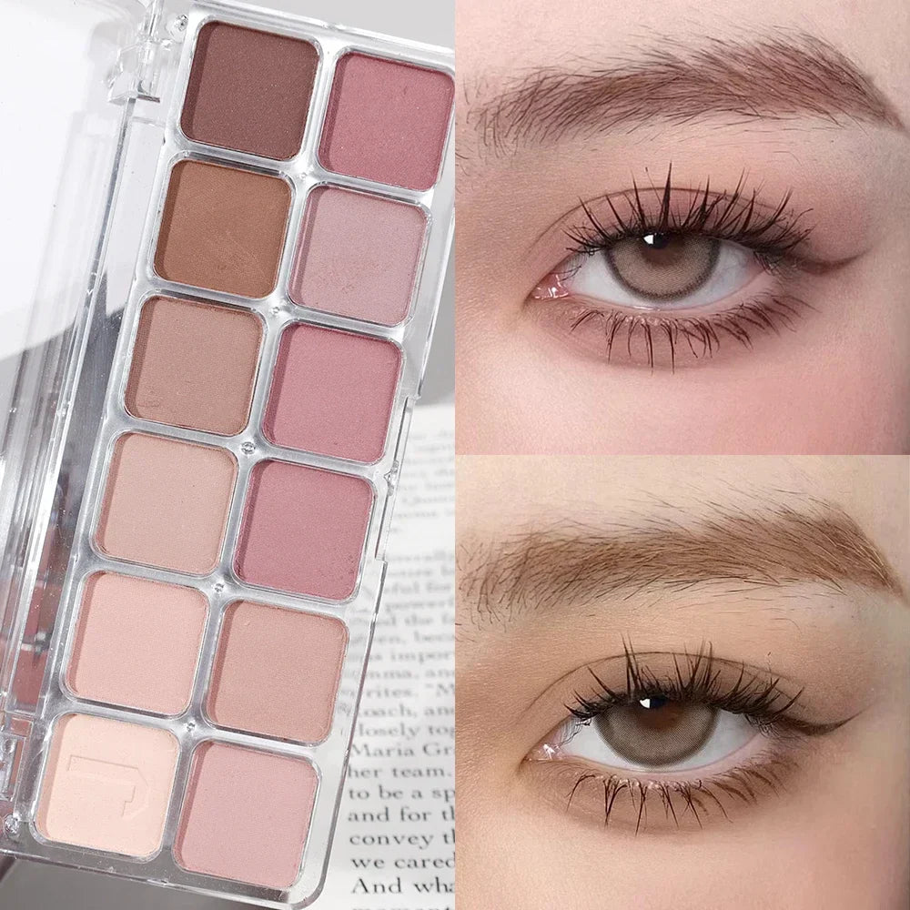 qgtao 12 Colors  Eyeshadow Palette Low Saturation All Matte Eye Shadow Makeup Nude Pure Color Eye Pigment Lasting Eyes Shadow Paleta