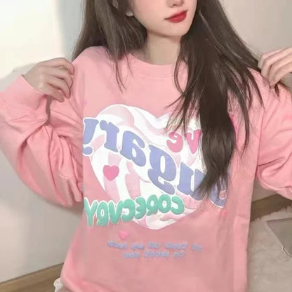 qgtao Oversized Crewneck Sweatshirt Women Spring Autumn New Thin Letter Print Hoodie Female Korean Style Loose Chic Long Sleeved Tops