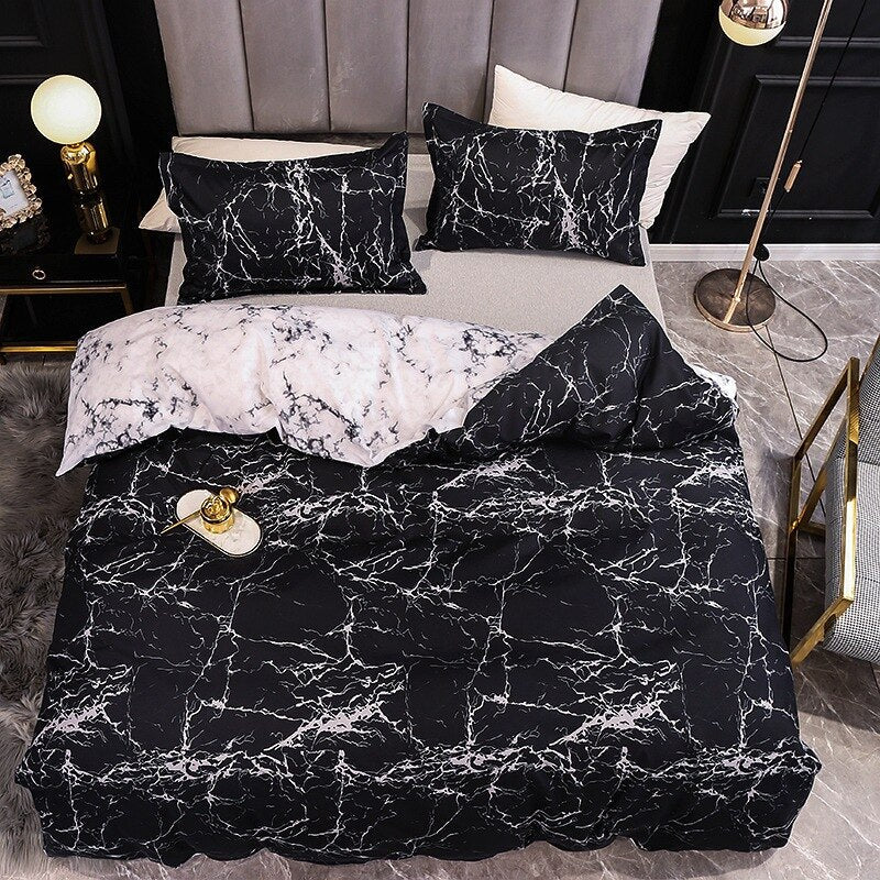 Yeknu New 3pcs Nordic Simple Marble Bedding Set Bedroom Single Double Premium Home Textile Comfortable Duvet Cover and Pillowcase