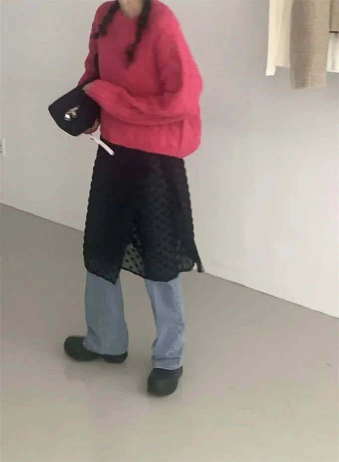 Tonngirls Korean Style See Through Skirt Women Lace Up Thin Lace Collocation Vintage Floral Ladies Skirts Y2k Streetwear 2000s
