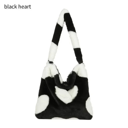 qgtao Women Fluffy Shoulder Bag Top-handle Bag Female Autumn Winter Handbag Plush Tote Girls Fashion Shopping Bags Handbags for Women