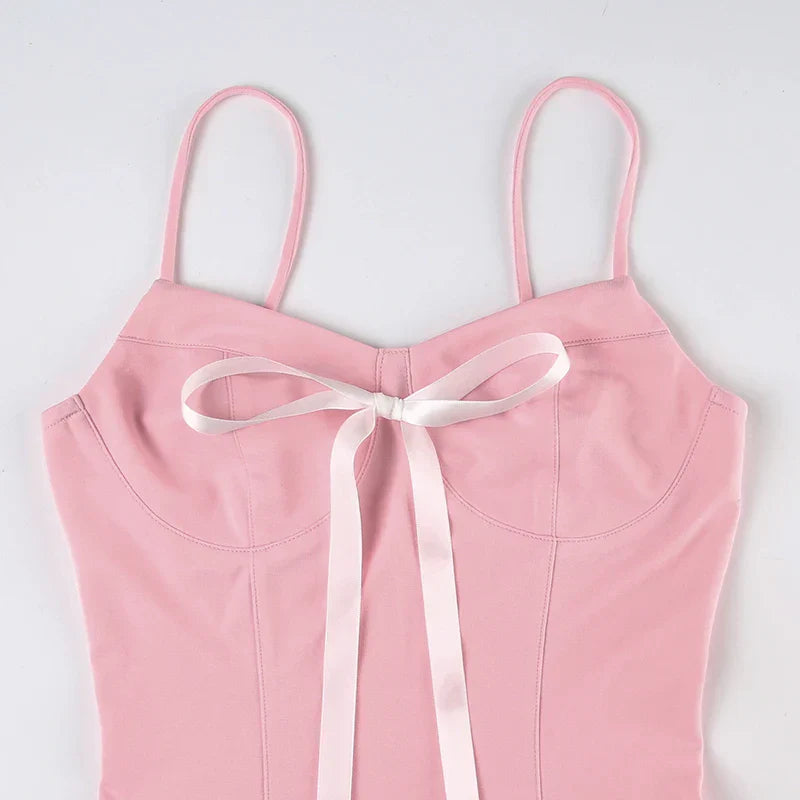 qgtao Sweet Pink Spaghetti Strap Corset Dress