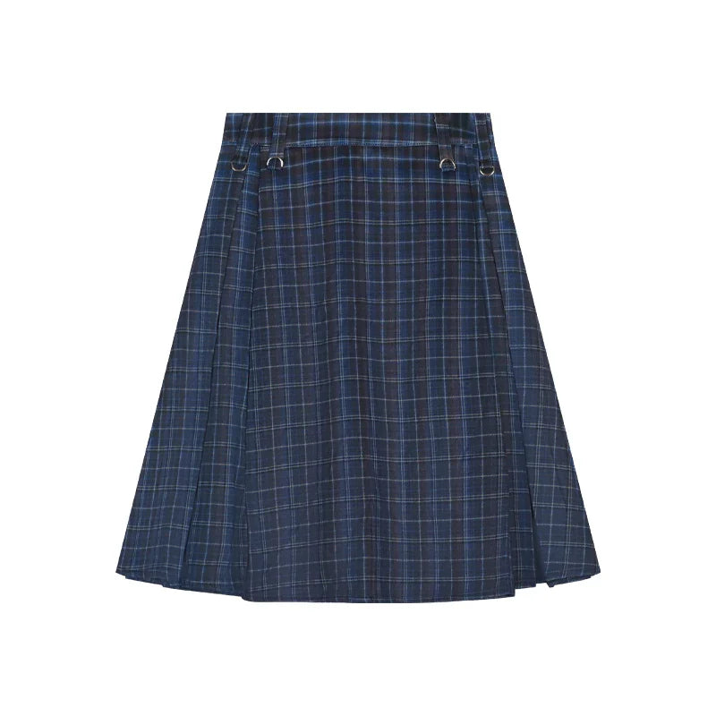 qgtao Korean style Preppy Fashion Vintage Plaid Summer Women Midi Skirt High Waist Pleated A-line Temperament Loose Y2K Skirt