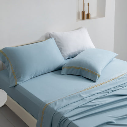 Yeknu Summer Luxury Solid Color Summer Fitted Sheet Set Mattress Cover Pillowcase Flat Bedding Queen King Size for Home Decor