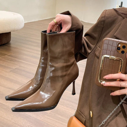 qgtao Women Thin High Heels Short Boots 2024 New Fashion Pointed Ankle Boots Ladies Autumn Winter Leather Side Zipper Sexy Party Pumps