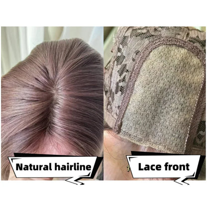 qgtao  -  Wig Long Straight Mixed Color Chocolate Gray 24 Inch Women's Lace Wig Natural Color Synthetic Wig for Cosplay