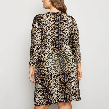 qgtao Plus Size 3/4 Sleeve Spring Autumn Sexy Wrap Dress Women V-neck Leopard Print Sheath Dress Large Size Work Office Dress 5XL 6XL