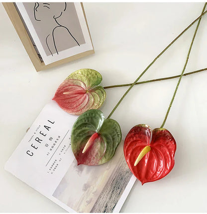 qgtao 1pc Artificial Flower Real Touch Anthurium Lotus Wedding Bride Fake Flower Plant DIY Party Christmas Home Decoration Accessories