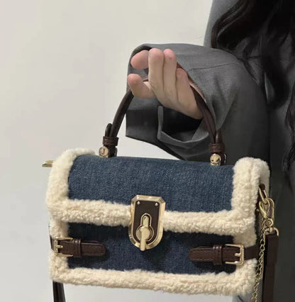 qgtao High Appearance Lamb Wool Bag Autumn Winter New Style All-In-One Handbag Senior Patchwork Crossbody Bags Suede Commuter Bag