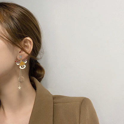 Cute Christmas Elk Dangle Earrings For Women Charm Xmas Deer Star Bowknot Round Ball Drop Earring Girls New Year Party Jewelry