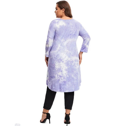 qgtao Plus Size Long Sleeve Elegant Tie Dye Tunic Tops Long Loose Autumn Hi Low Swing Blouse T-shirt Plus Size Clothing Women 6XL 7XL