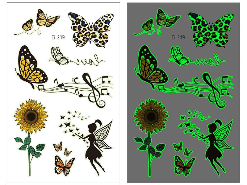 Fairy Butterfly Wings Shiny Tattoo Sticker Waterproof Eyes Face Hand Body Art Fake Tattoos Women Makeup Dance Music Festival