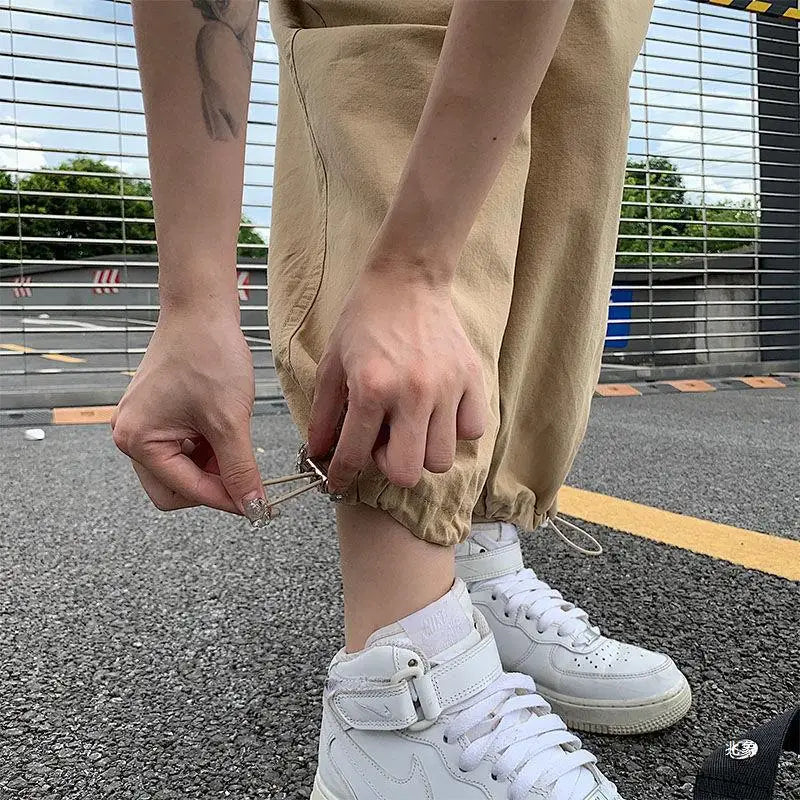 QWEEK Baggy Jogger Pants Women Khaki High Waist Japanese Vintage Cargo Pants Streetwear Fashion Loose Casual Drawstring Jeans