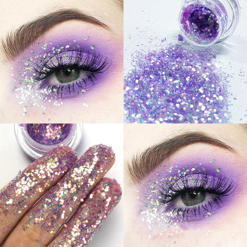 NEW 1Pc Glitter Glam Eye Sparkly Glitter Hair Shimmer Gel Flash Heart Loose Sequins Glitter Eyeshadow Party Face Body Decoration