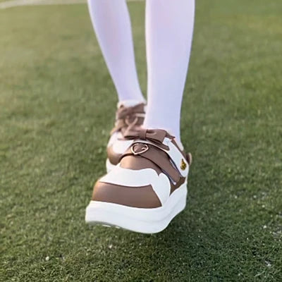 qgtao Sweet Sports Style Shoes Cosplay Victoria Kawaii Girl Winter Plus Velvet Warm Love Bear Bow Pu Round Head High Top Sports Shoes