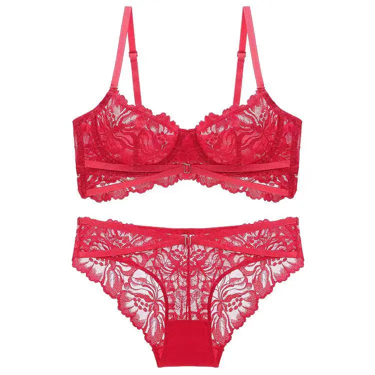 qgtao hot Lace Ultra Thin Underwear Set Sexy Bandage Push Up Bra Women Embroidery Plus Size Brassiere Hollow Breathable Lingerie