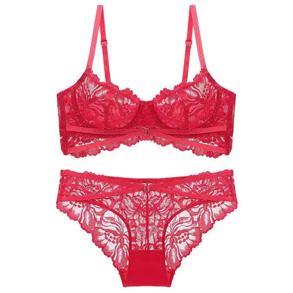 qgtao hot Lace Ultra Thin Underwear Set Sexy Bandage Push Up Bra Women Embroidery Plus Size Brassiere Hollow Breathable Lingerie