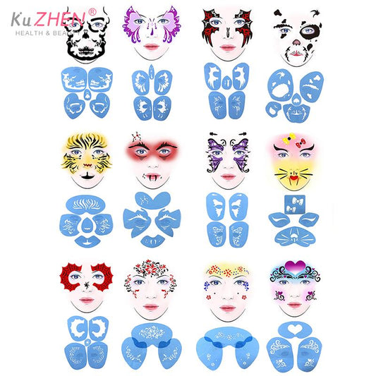 qgtao  New Eye Body Paint DIY Design Halloween Christmas Party Soft Face Paint Stencil Reusable Template Tattoo Painting Makeup Tool