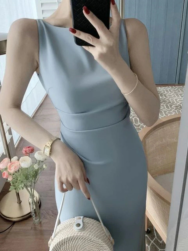 qgtao New Women Summer Fashion Spaghetti Strap Sleeveless Sexy Dress Female Elegant Evening Midi Dress