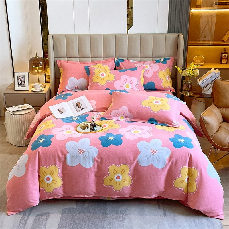 Yeknu 4pcs Autumn and Winter Thickening Soft Bedroom Bedding Set Home Textile Geometric Pattern Sheet Quilt Cover Pillowcase