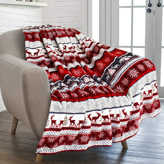 Christmas Flannel Throw Blanket Single-sided Printing Portable Travel Warm Blankets for Bed Soft Cozy Child Audit Sofa Blanket